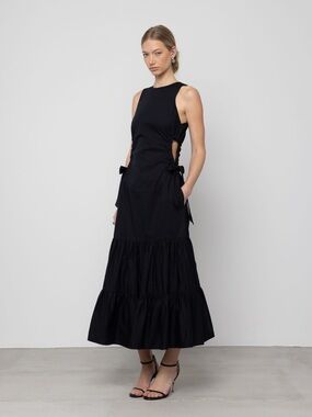 ESTHE Tiered 100% Organic Cotton Cut Out Maxi Dress Black Size Medium VGUC
